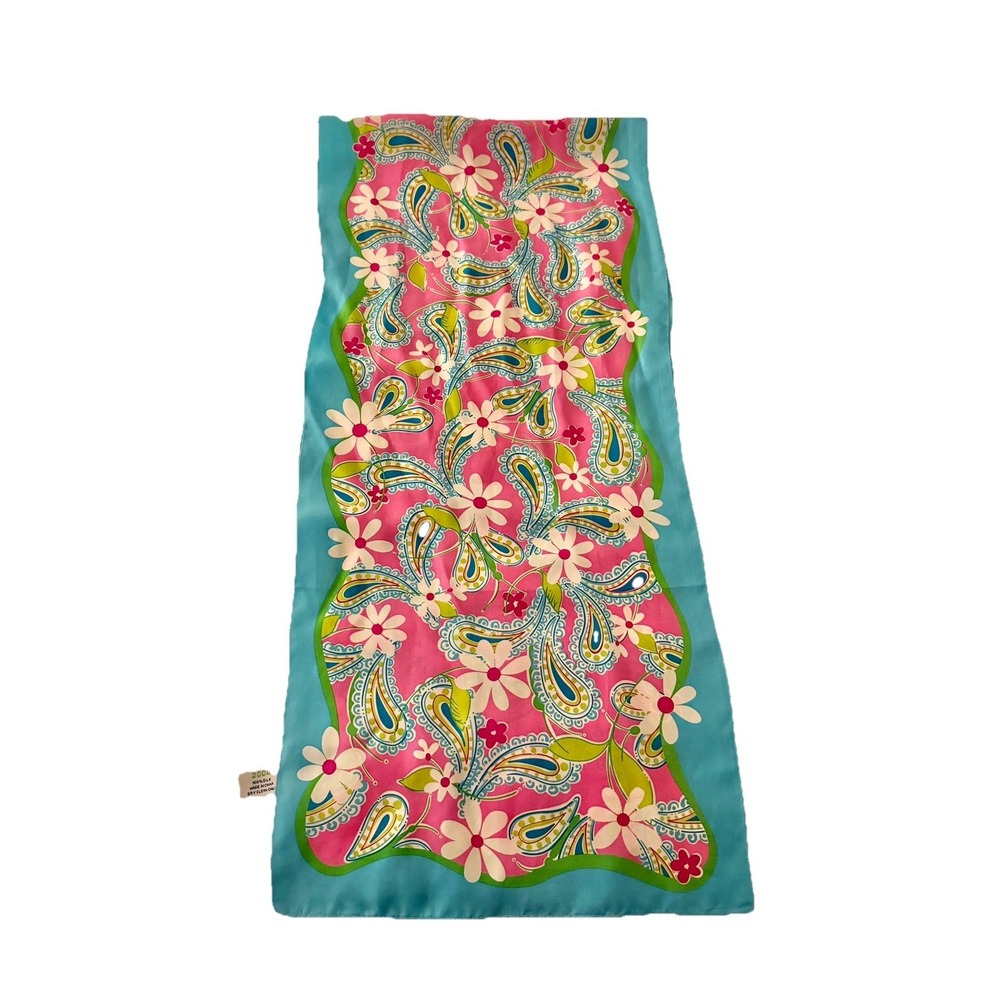 Vintage 2004 Lilly Pulitzer x Ford Warriors in Pink Silk Paisley Pink Blue Scarf - Picture 3 of 10